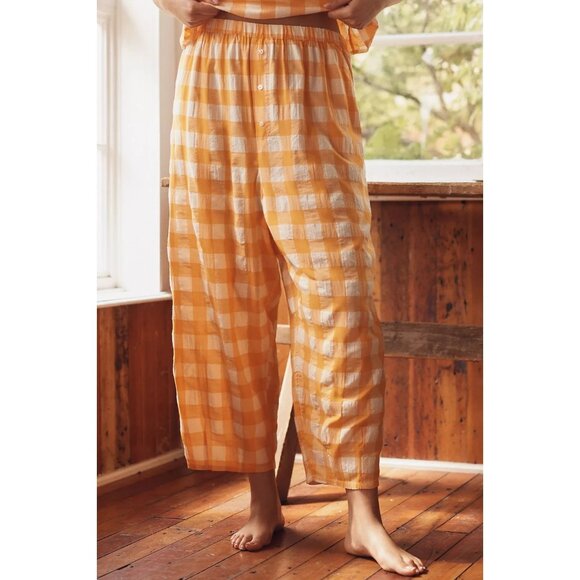 By Anthropologie Barrel Boxer Pants + Tank SET Yellow Plaid Gingham XL - Picture 2 of 4